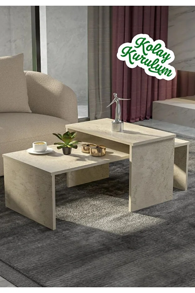 Koton 2'Li Orta sehpa | Salon Sehpası - Traverten